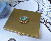 Vintage Unused Blue Rhinestone Powder Compact - The Pink Rose Cottage 