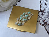 Vintage Turquoise and Rhinestone Ladies Powder Compact - The Pink Rose Cottage 