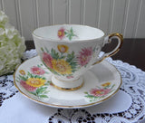 Vintage Tuscan Birthday Flowers November Mums Teacup and Saucer - The Pink Rose Cottage 