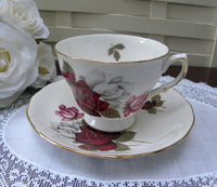 Vintage Red White and Pink Rose Teacup and Saucer - The Pink Rose Cottage 