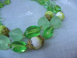 Vintage Bright Green Beaded Necklace and Earrings - The Pink Rose Cottage 