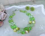 Vintage Bright Green Beaded Necklace and Earrings - The Pink Rose Cottage 