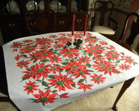 Vintage Christmas Poinsettia Tablecloth - The Pink Rose Cottage 