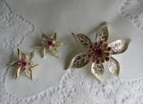 Vintage Sarah Coventry Pink Christmas Poinsettia Pin and Earrings - The Pink Rose Cottage 
