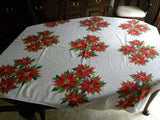 Vintage Red Christmas Poinsettia Tablecloth - The Pink Rose Cottage 