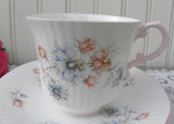 Vintage Queen's China Pink and Blue Bachelor Buttons Teacup and Saucer