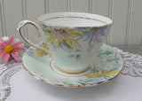 Vintage Paragon Soft Green Teacup and Saucer with Colorful Sunflowers