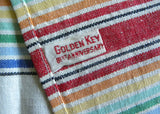 Vintage Unused Golden Key Multi-Colored Striped Tea Kitchen Towel