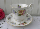 Vintage Royal Adderely Demitasse Teacup and Saucer Pink Roses and Wildflowers