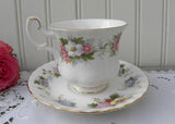 Vintage Royal Adderely Demitasse Teacup and Saucer Pink Roses and Wildflowers