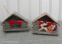 Vintage Putz House Santa on Sleigh Diorama Christmas Ornaments