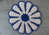 Vintage Crocheted Blue and White Flower Shaped Pot Holder Hot Pad