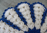 Vintage Crocheted Blue and White Flower Shaped Pot Holder Hot Pad