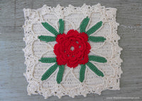 Vintage Crocheted Red Irish Rose Pot Holder