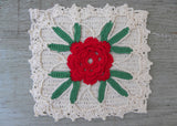 Vintage Crocheted Red Irish Rose Pot Holder
