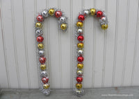 Two Large Vintage Ornament and Tinsel Christmas Candy Canes