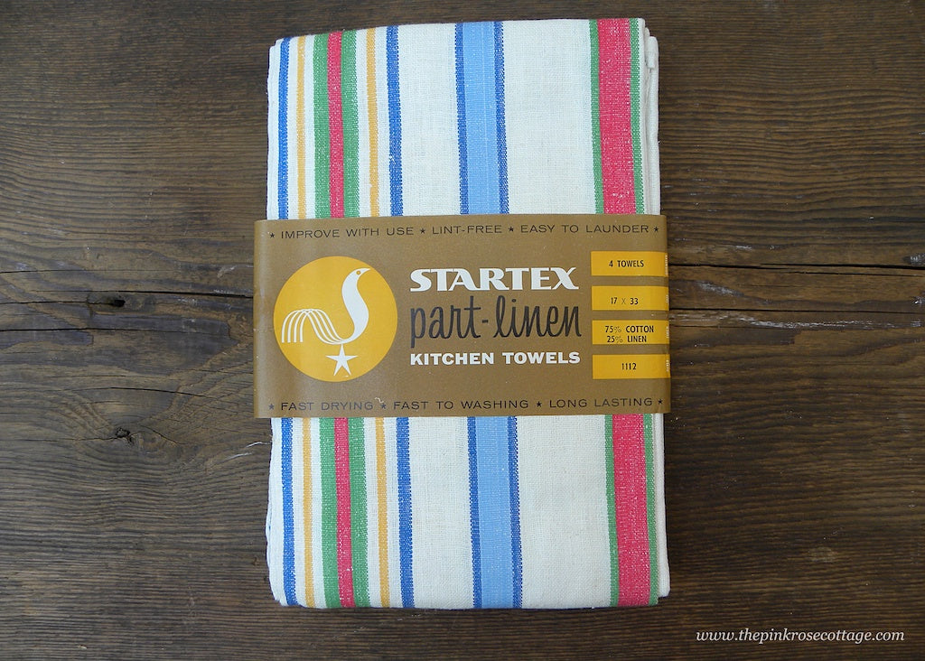 MWT Package of 4 Vintage Startex Part Linen Striped Kitchen Dish Towel