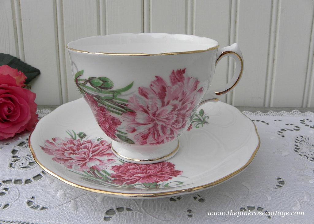 Vintage Pink Carnations Teacup and Saucer