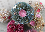 Vintage Bottle Brush Pink Teal and Silver Christmas Ornament