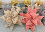 Vintage Star Ribbon Christmas Ornaments Pink Blue Yellow with Glitter