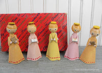 Set of 5 Vintage Hand Made Novelty Christmas Angel Figurines Decor