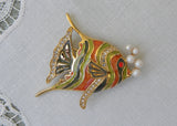 Bob Mackie Enameled Angel Fish with Pearl Bubbles Pin Brooch