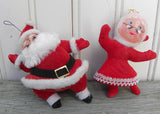 Vintage Christmas Ornaments Felt Dancing Santa and Mrs Claus