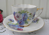 Vintage Pink and Blue Bachelor Button Teacup and Saucer