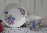 Vintage Pink and Blue Bachelor Button Teacup and Saucer