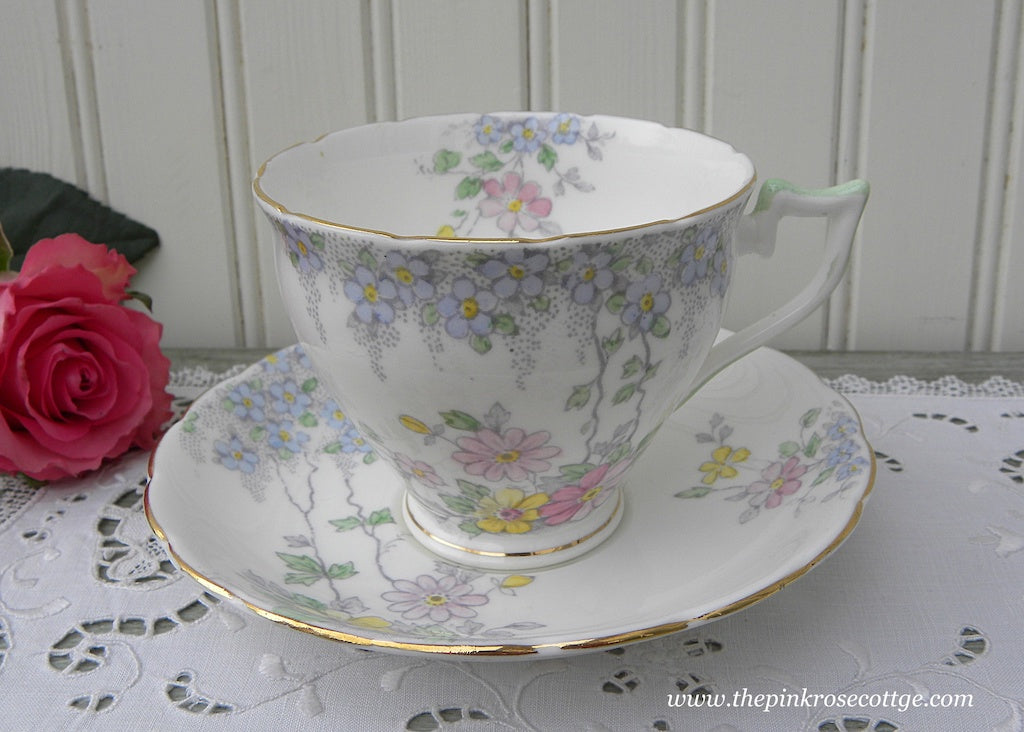 Vintage Wellington China Daisies and Forget Me Not Floral Teacup and Saucer
