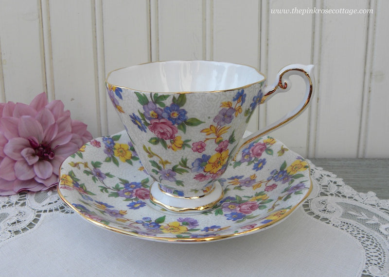 NEW Teacup & Saucer, Soft Pink, Chintz Floral Tea Cup, Made in China 18231