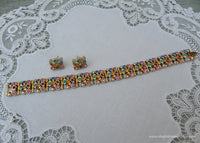 Colorful Rhinestone Paved Pebbles Bracelet and Earrings