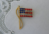 Vintage Rhinestone Rafaelian American Flag Pin USA