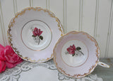 Vintage Royal Stafford Pink Teacup and Saucer with Red Rose