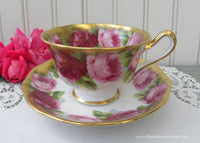 Vintage Royal Albert Old English Pink Rose Brushed Gold Teacup and Saucer