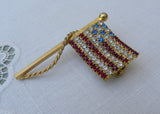 Vintage Rhinestone Red White and Blue American Flag Pin