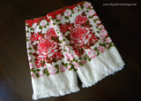 Pair of Vintage Dundee Terrycloth Pink and Red Rose Hand Towels