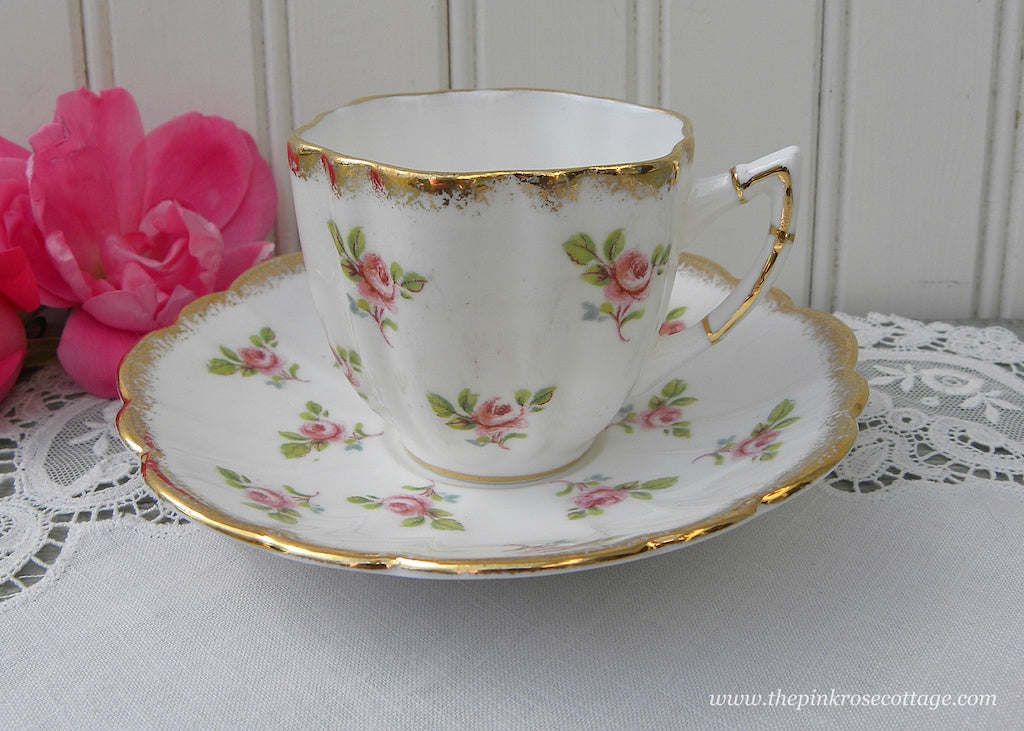 Vintage Pink Rose Demitasse Teacup and Saucer