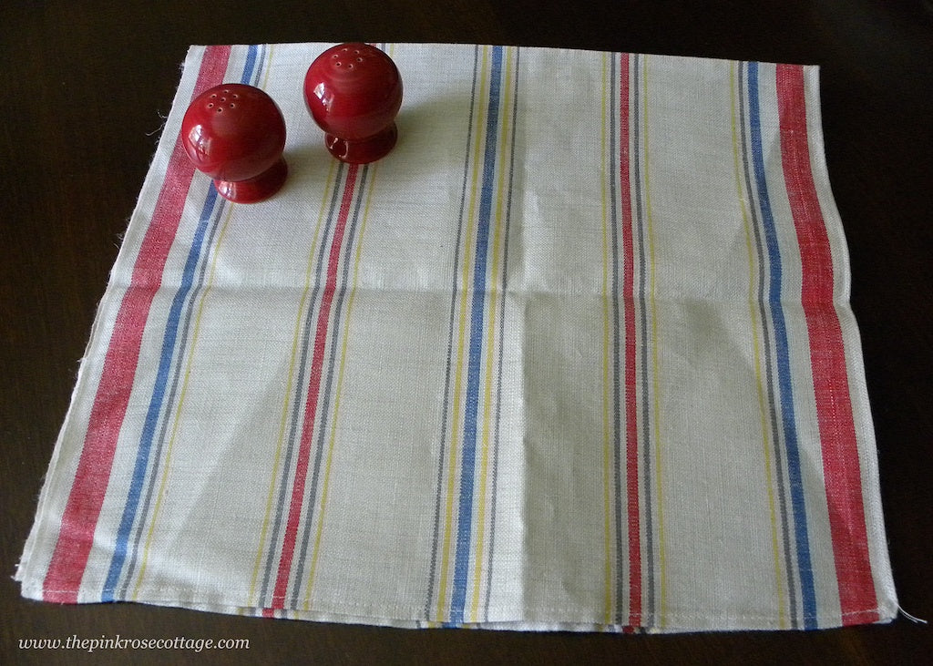 Vintage Unused Striped Kitchen Dish Towel Red Blue Yellow