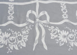 Vintage Reverse Print Gray and White Tablecloth with Bows Daisies and Roses