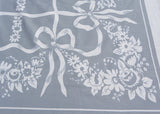 Vintage Reverse Print Gray and White Tablecloth with Bows Daisies and Roses