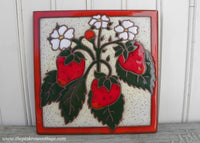 Vintage Hand Painted Terra Cotta Strawberry Tile Trivet Italy