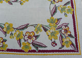 Vintage Maroon and Yellow Hibiscus Tablecloth