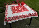 Vintage Springmaid Red and White Flowered Tablecloth