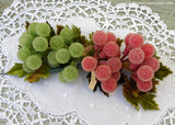 Vintage Sugared Glass Bunch of Red Grapes Picks