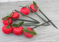Vintage Red Satin Apple Floral Picks