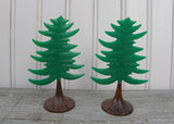 Pair of Vintage Plasticville Green Evergreen Christmas Trees