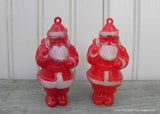 Pair of Vintage Hard Plastic Santa Claus Christmas Ornaments