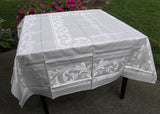 Unused Elegant Damask Tablecloth and Napkin Set in Original Box - The Pink Rose Cottage 