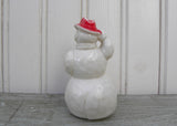 Vintage Hard Plastic Snowman with Red Hat Ornament